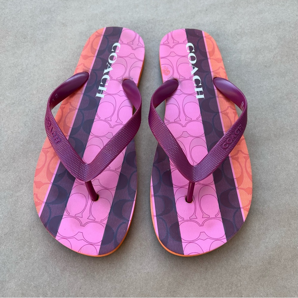 COACH Size 9/10 Women's Pink Striped  Rubber Sandal Flip Flop